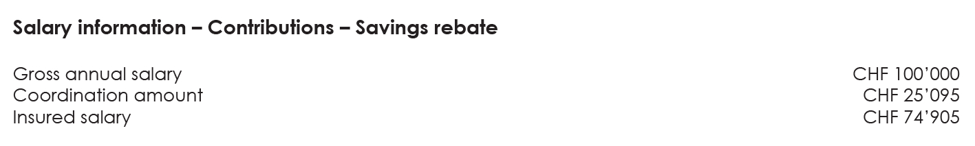 Second part of your pension fund certificate (BVG) containing your gross salary data and the deductions taken into account to determine the insured salary 