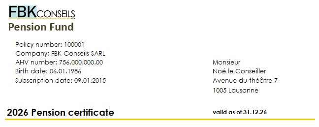 Personnal Information part of BVG certificate