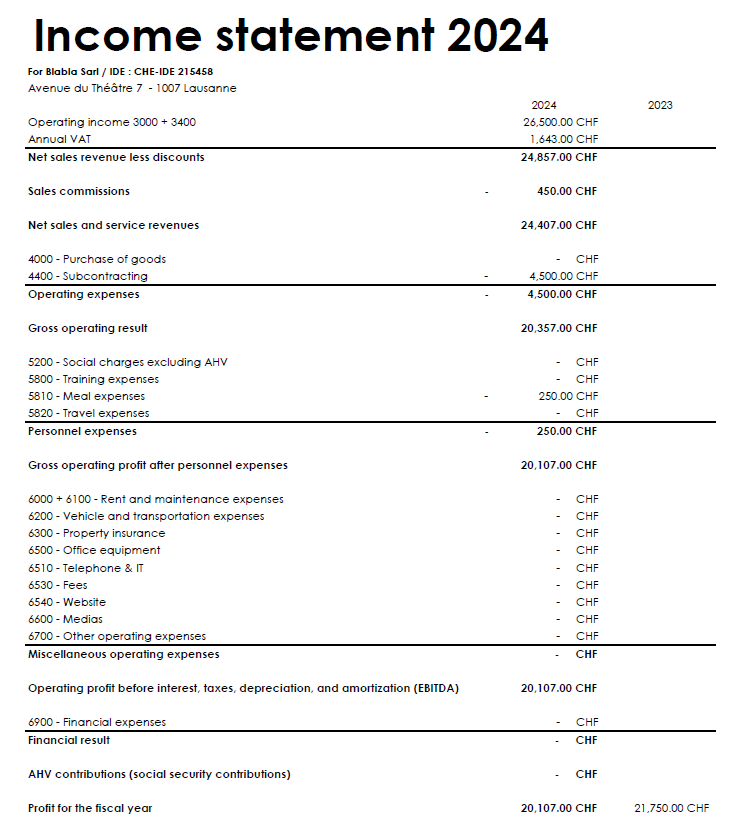 Example of Income statement