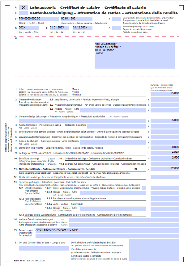 Noé's salary certificate