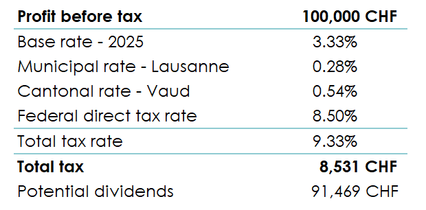 Summary table of taxes payable including dividends