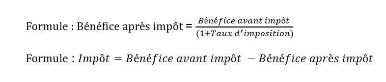 Formule de calcul de l'impôt et du bénéfice après impôt